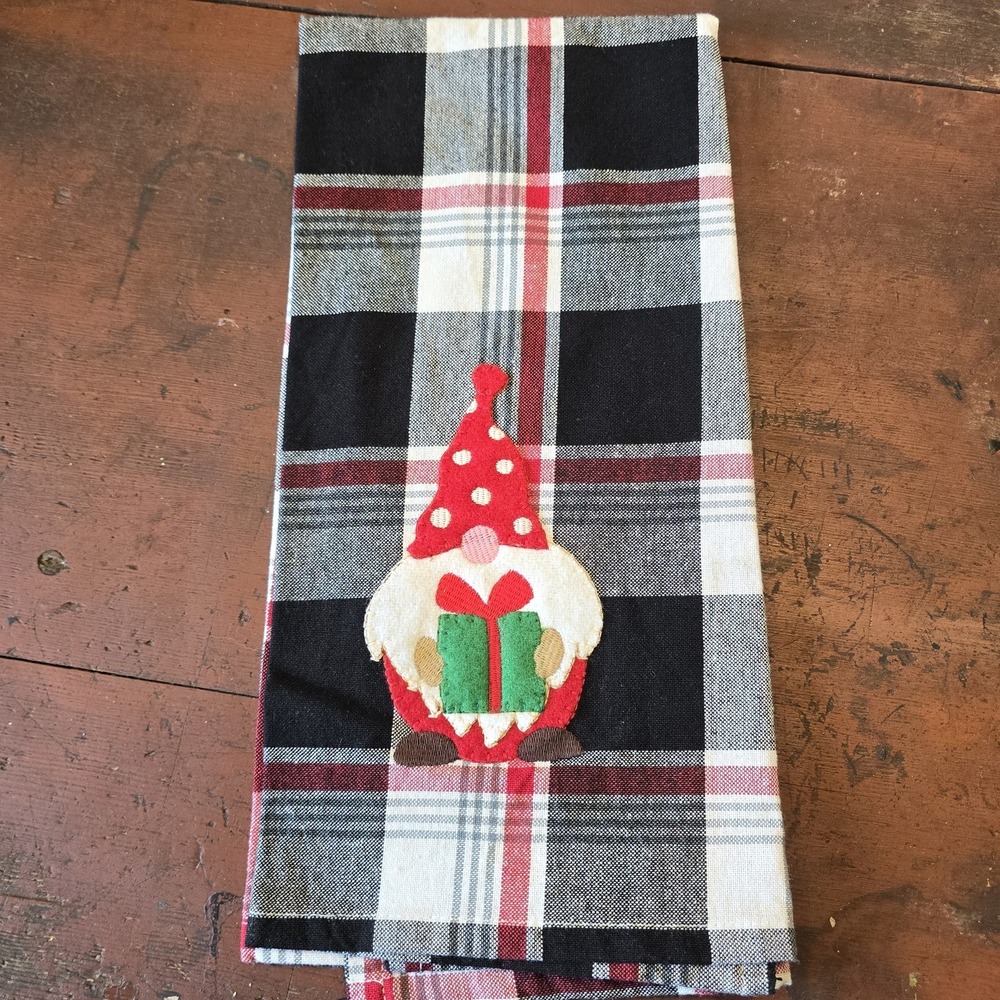 Home Collections by Raghu Plaid Christmas Gnome Hand Towel‎ 100% Cotton Holiday